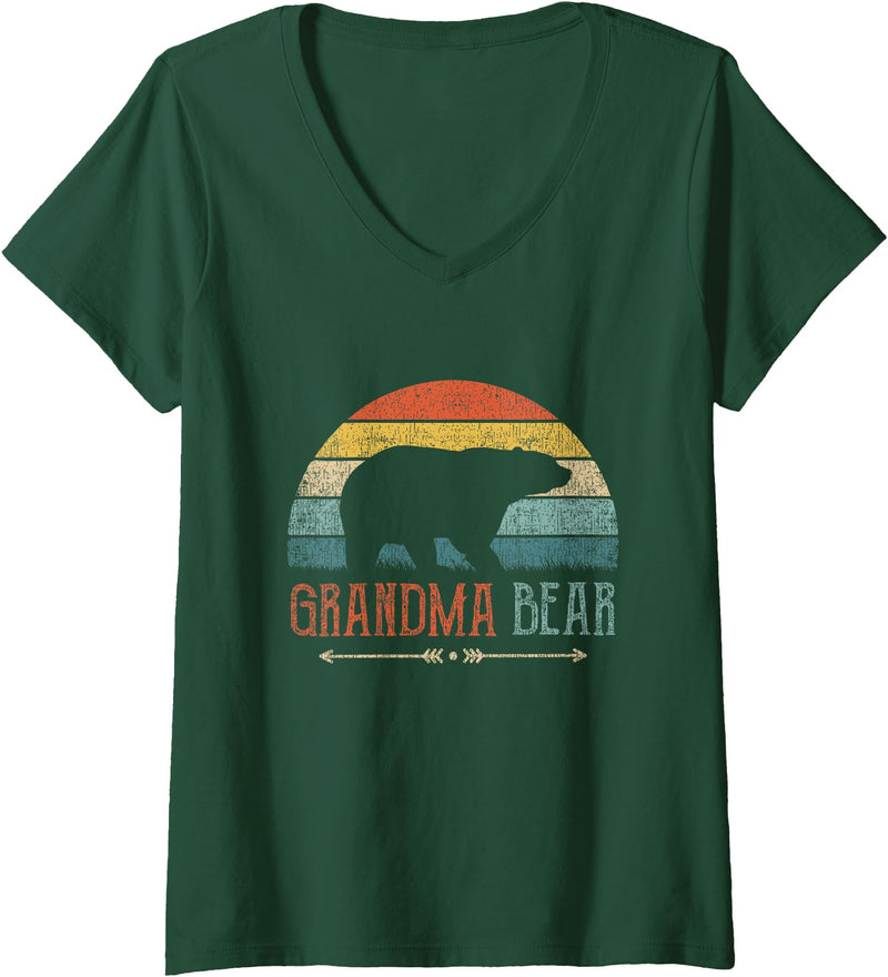 Cute Bear Family Matching Shirts & Gifts Womens Grandma Bear Funny Gift Grandmother Grandma V-Neck T-Shirt - Dark Green
