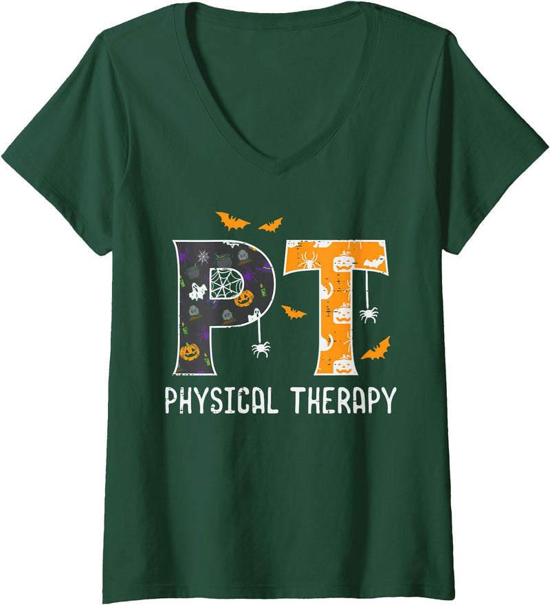 Halloween For Women Men Kids Boys Girls Women's Halloween PT Physical Therapy Therapist Costume Women Men V-Neck T-Shirt -