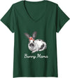Womens English Spot Bunny Rabbit Mama Drawing V-Neck T-Shirt in Dark Green