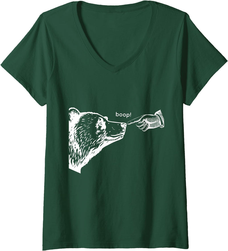 Boop Bear FUNNY Womens Boop the Bear V-Neck T-Shirt - Dark Green
