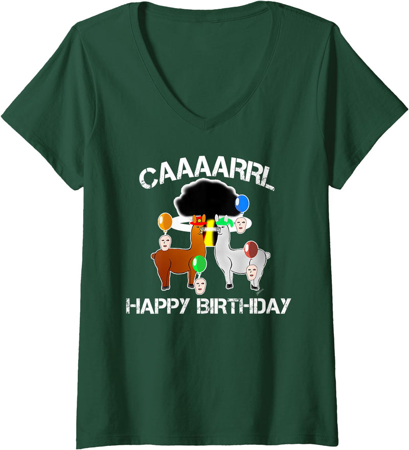 llama shirt collection by Jean Olivier Womens funny llama with hats lama with hat carl funny birthday V-Neck T-Shirt - Dark Green