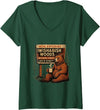 Funny Bear Woods Vintage Art Women's I Wish A Bish Woods Funny Bear Vintage Design V-Neck T-Shirt - Dark Green