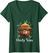 Womens Smokey Bear Only You Minimal Smokey Butterflies V-Neck T-Shirt - Dark Green