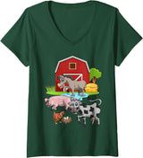 Farmer Funny Farm Animal Lover Gift Womens Donkey Pig Chicken Cow Agriculture Farm Animal V-Neck T-Shirt - Dark Green