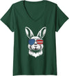 Women's American Bunny USA Pride Rabbit V-Neck T-Shirt in Dark Green