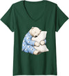 Funny Sleepy Polar Bear Pajama Women's Polar Bear Sleeping in Cute Pajamas Sleep V-Neck T-Shirt - Dark Green