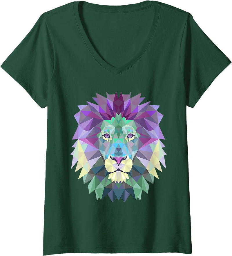 Lion Shirts JG Womens Lion Face Shirt Cool Zoo Animals V-Neck T-Shirt - Dark Green