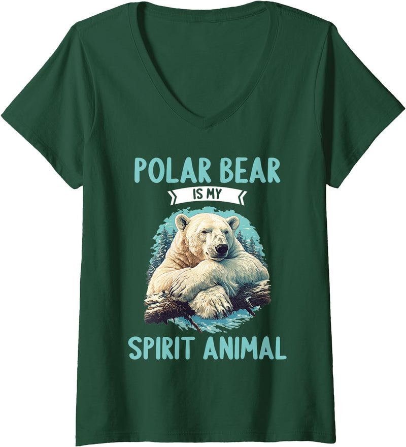 Polar Bears Polar Bear Lovers Shop Womens Polar Bears Polar Bear is my spirit animal V-Neck T-Shirt - Dark Green