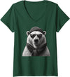 Polar Bear Enthusiast Women's Polar Bear in Sunglasses Monochrome Illustration V-Neck T-Shirt - Dark Green