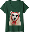 Funny Polar Bear with Sunglasses Women's Cute Polar Bear Lover Heart Sunglasses V-Neck T-Shirt - Dark Green