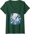 Arctic Polar Bear Snowflake Winter Christmas Women's Christmas Polar Bear Snowflakes Winter Ornaments V-Neck T-Shirt - Dark Green