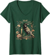 Witchy Vibes Womens Raven V-Neck T-Shirt - Dark Green