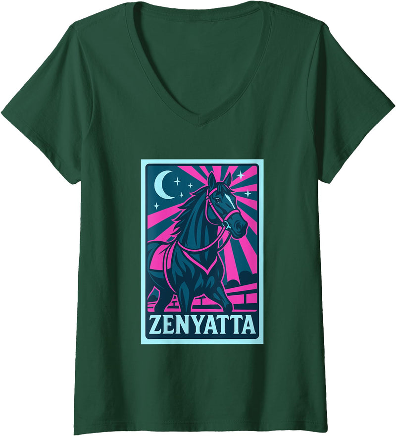 Handicapping Horse Gear Womens Zenyatta Horse, Horse Racing, Del Mar, Santa Anita, Horses V-Neck T-Shirt - Dark Green