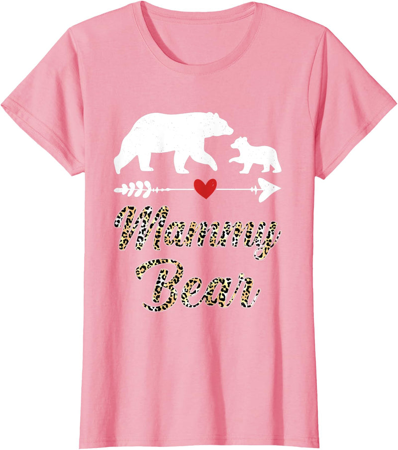Bear Family Matching Leopard Happy Mother's Day Womens Mammy Bear Leopard Fun Mother's Day Bear Cub Matching Family T-Shirt - Pink