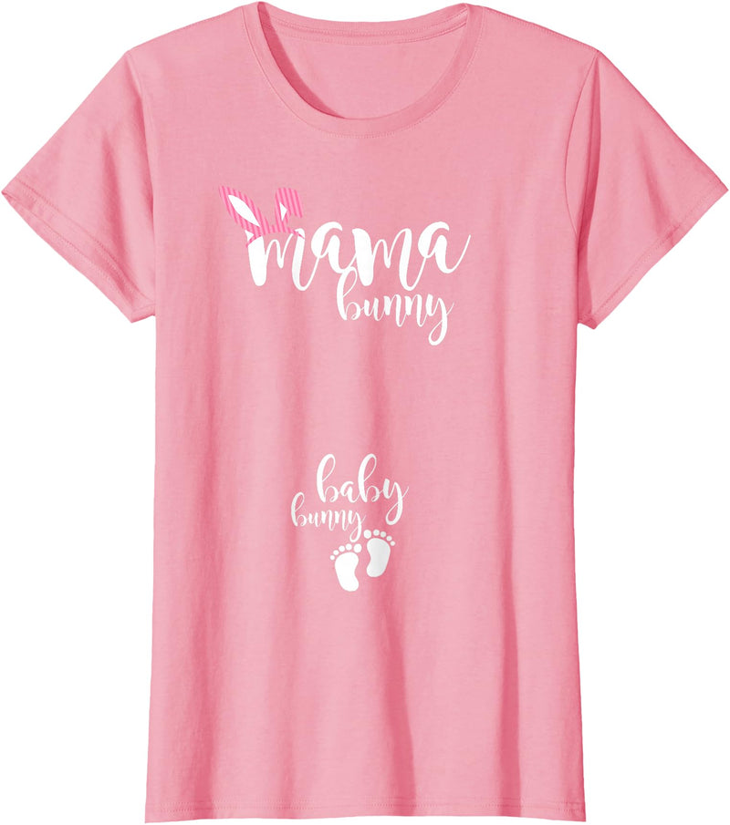 Mama Bunny Baby Bunny Pregnant Mom Easter Pregnancy Reveal T-Shirt in Pink