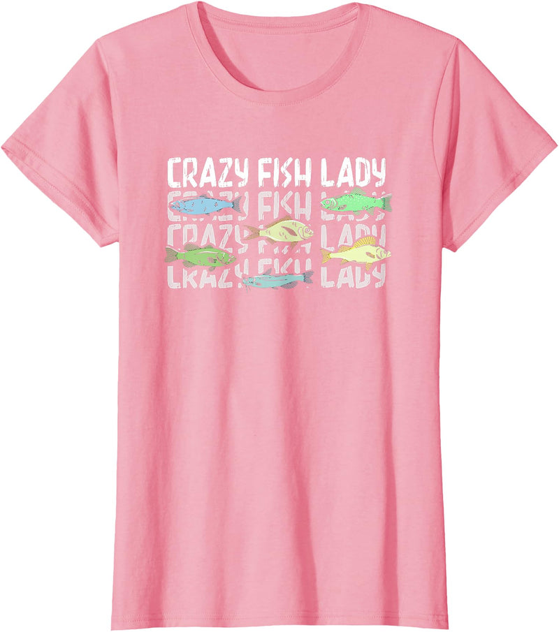 Crazy Fish Lady Aquarium Fishkeeping Gift Crazy Fish Lady | Fish Tank Aquarium | Fishkeeping T-Shirt - Pink