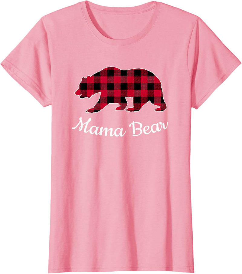 Papa & Mama Bear Outfit Mama Bear Pajama Red Buffalo Plaid T-Shirt - Pink
