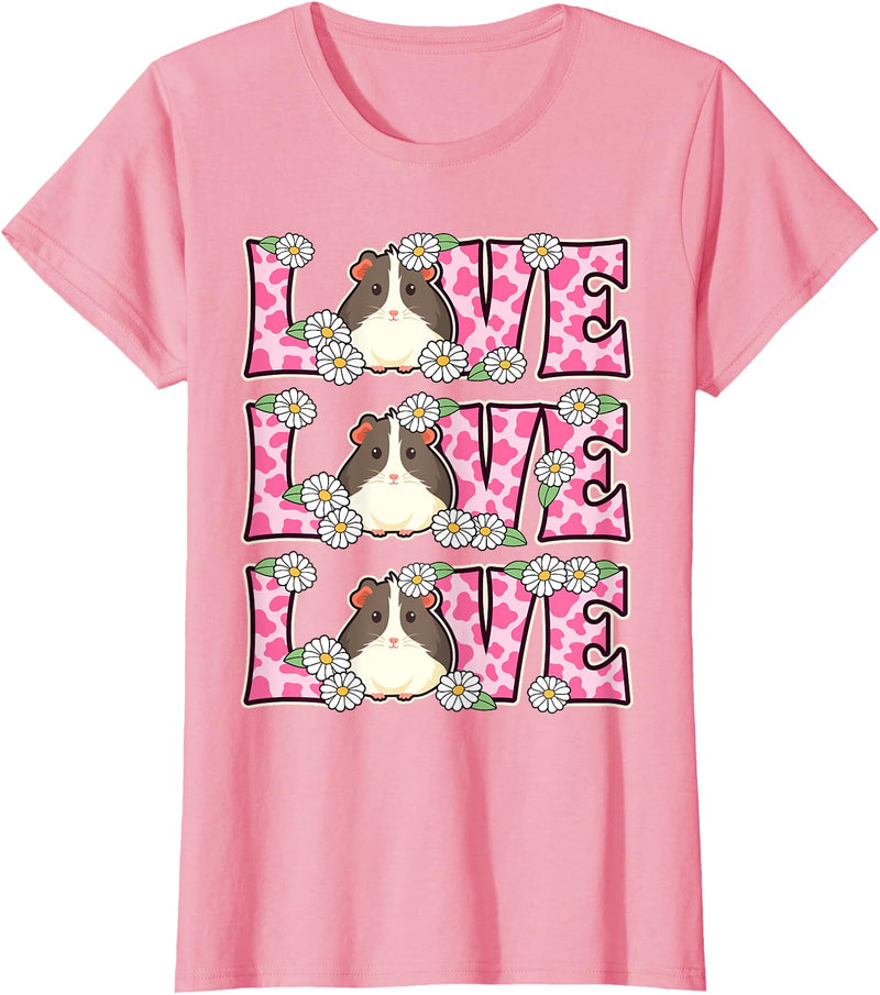 Cute Cow Print Love Clothes For Women & Teen Girls Love Guinea Pig Lover Outfit Women Girl Kids Cute Guinea Pig T-Shirt - Pink