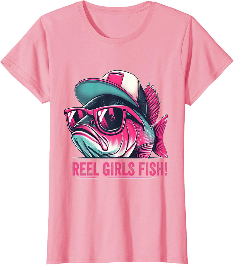 Reel Girl Fish Fishing Fisherwomen Gifts Shirt Reel Girl Fish Fishing Fisher Bass Fish T-Shirt - Pink