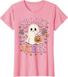 Girls Halloween Ghost Coquette Vibes Tees Spooky Vibes Cute Ghost Halloween for Girls Trick or Treat T-Shirt - Pink