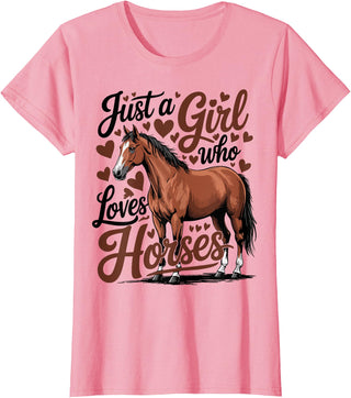 Funny Horse lover Horse Riding Just a Girl Who Loves Horses T-Shirt - Pink