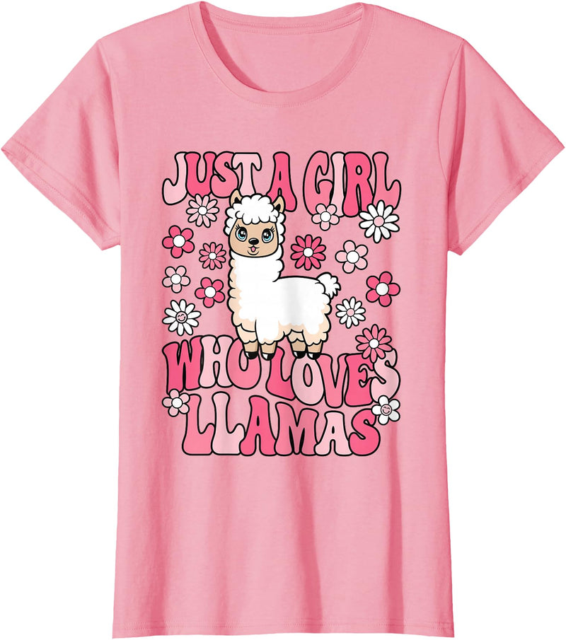 KATYLIN Just A Girl Who Loves Llamas Llama Lover Girls Kids T-Shirt - Pink