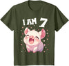 7 years old 7th birthday Pig Kids 7 Years old 7 birthday Pigs Boy Girl Pig T-Shirt - Olive Green