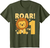 Cute Animals For Every Child's Birthday Kids 1st Birthday Lion 1 Year Old Cub Lion T-Shirt - Olive Green