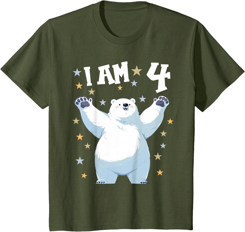 4 years old 4th birthday Polar Bear Kids 4 Years old 4 birthday Polar Bears Boy girl Polar Bear T-Shirt - Olive Green