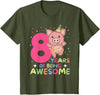 Pig Birthday Gift Cute Animals 8th Birthday Pig For Kids Eight Years Old T-Shirt - Olive Green