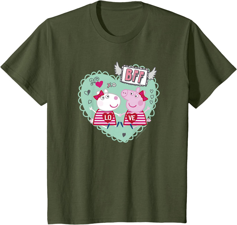 Peppa Pig Valentine's Day BFF Love Peppa & Suzy Heart Stamp T-Shirt - Olive Green