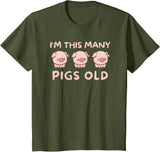 Pigs lover Birthday Gifts Toddler I'm This Many Pigs Old - 3rd Birthday Pig 3 Years Old Bday T-Shirt - Olive Green