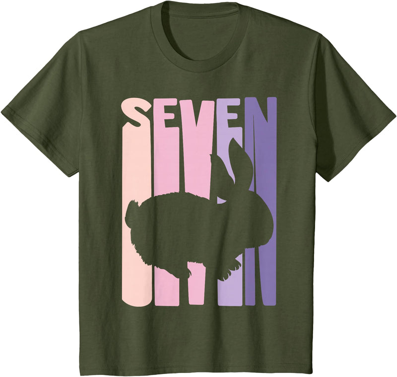 7th Birthday Gift Bunny Rabbit Fan 7 Years Old Girl T-Shirt in Olive Green