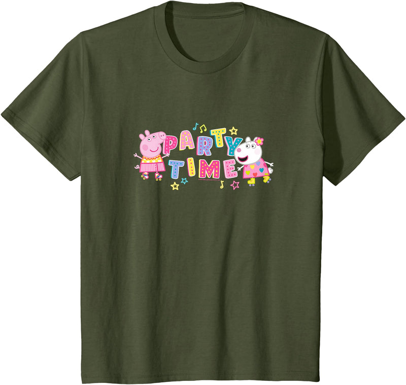 Peppa Pig Party Time Peppa & Suzy Logo Youth T-Shirt - Olive Green