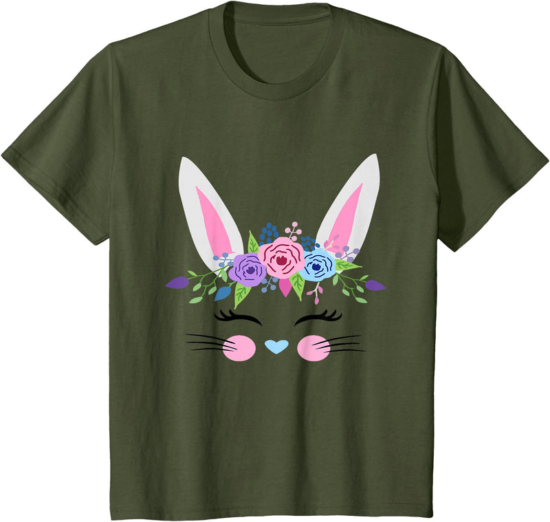Girls Easter Bunny Flower Crown for Baby and Toddler Cute T-Shirt in Olive Green