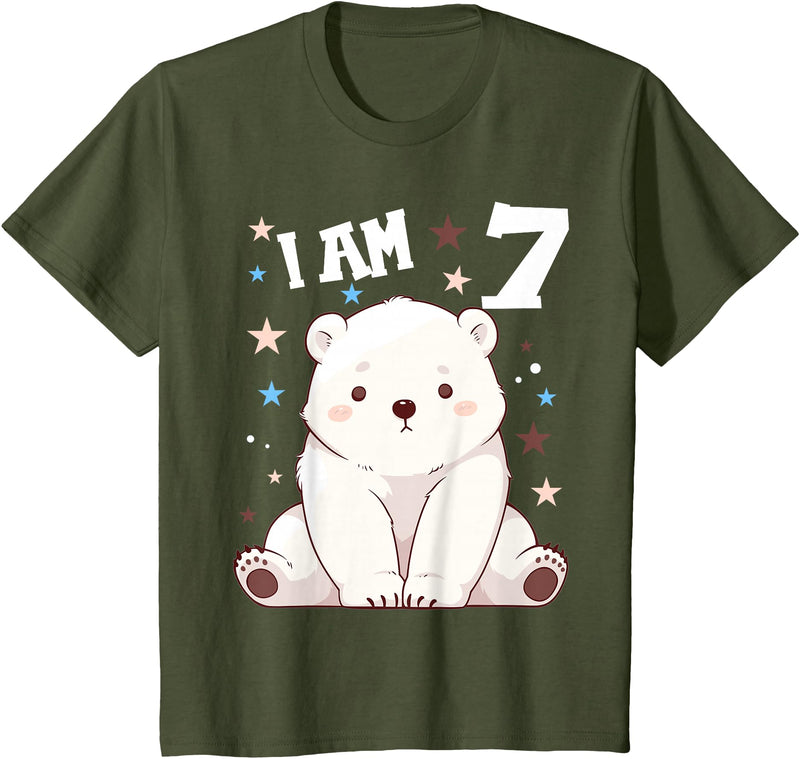 7 years old 7th birthday Polar Bear Kids 7 Years old 7 birthday Polar Bears Boy girl Polar Bear T-Shirt - Olive Green