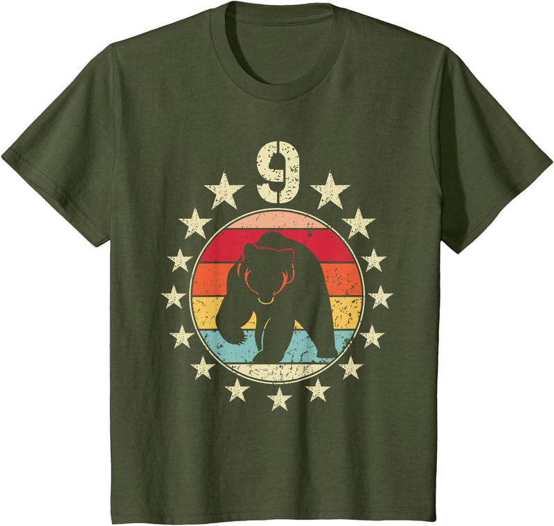 9 Years Old Birthday Bear Lovers Bear Birthday 9 Year Old Boy Girl Bear 9th Birthday T-Shirt - Olive Green