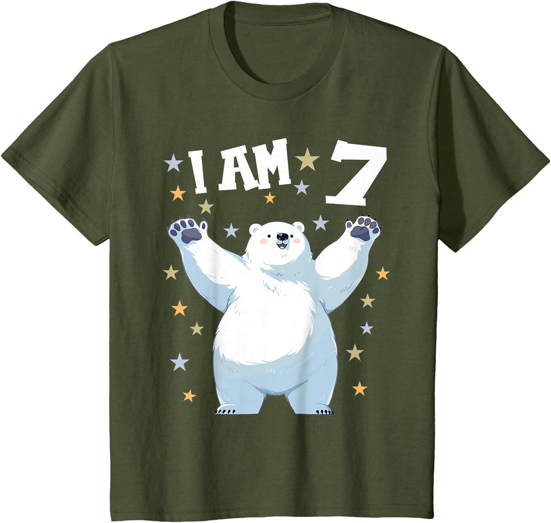 7 years old 7th birthday Polar Bear 7 Years old 7 birthday Polar Bears Boy girl Polar Bear T-Shirt - Olive Green