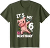 Pig Birthday Outfit for Boys Girls Party Supplies Its My 6th Birthday 6 Year Old Pig Birthday T-Shirt - Olive Green