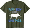 Kids Pig Just A Boy Who Loves Pigs Gift for Pig Lovers T-Shirt - Olive Green