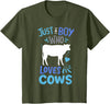 Kids Cow Just A Boy Who Loves Cows Gift for Cow Lovers T-Shirt - Olive Green