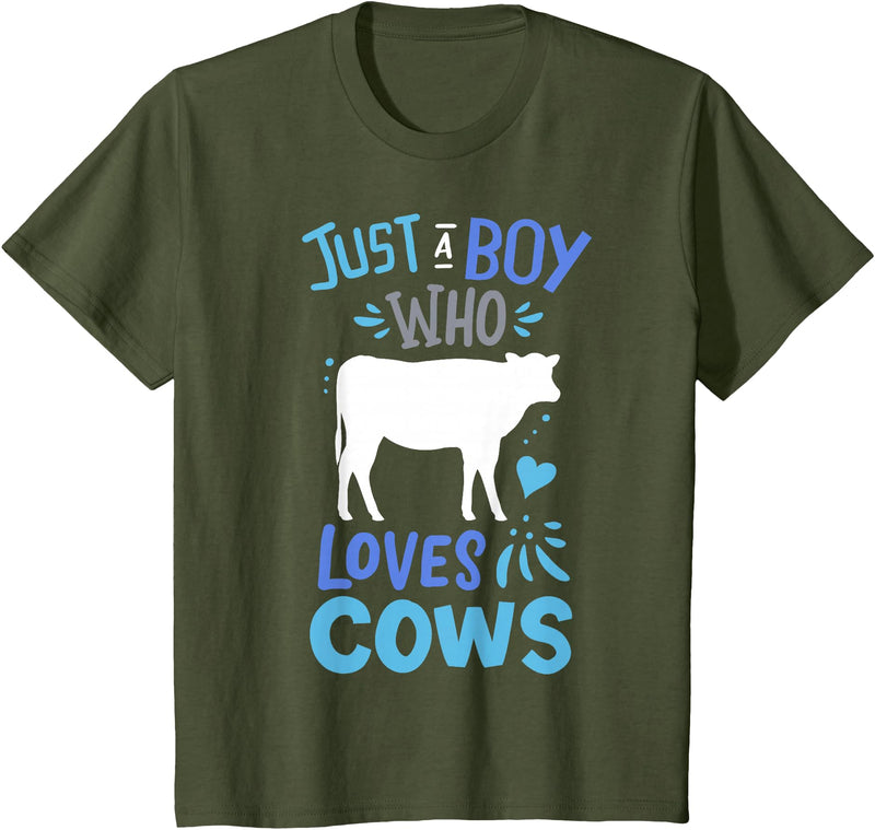 Kids Cow Just A Boy Who Loves Cows Gift for Cow Lovers T-Shirt - Olive Green
