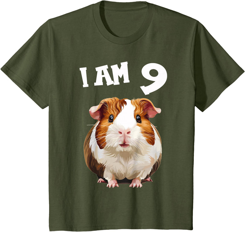 9 years old 9th birthday Guinea Pig 9 Years old 9 birthday Guinea Pigs Boy Girl Guinea Pig T-Shirt - Olive Green