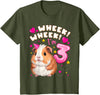 Birthday Girl by Content Design Studio Kids 3rd Birthday Girl 3 Years, Guinea Pig and Big Number 3 T-Shirt - Olive Green