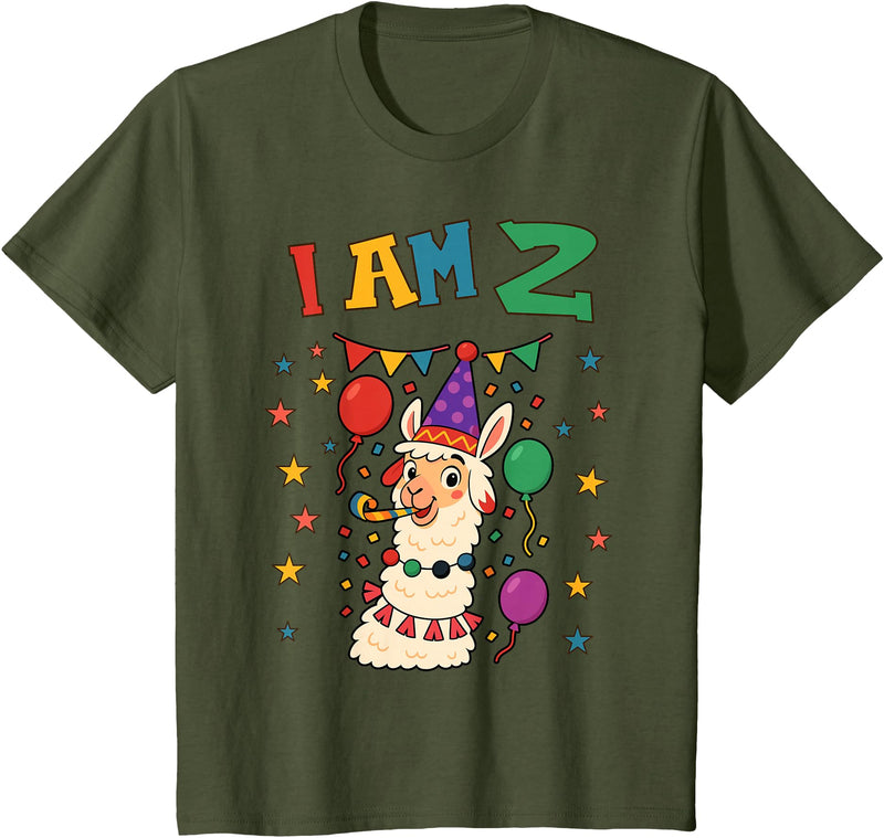 2 years old 2th birthday Llamas Llama Alpaca Shop 2 Years Old 2 Birthday Llamas Alpaca Boy Girl Llama T-Shirt - Olive Green