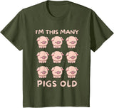Pigs lover Birthday Gifts Toddler I'm This Many Pigs Old - 9th Birthday Pig 9 Years Old Bday T-Shirt - Olive Green