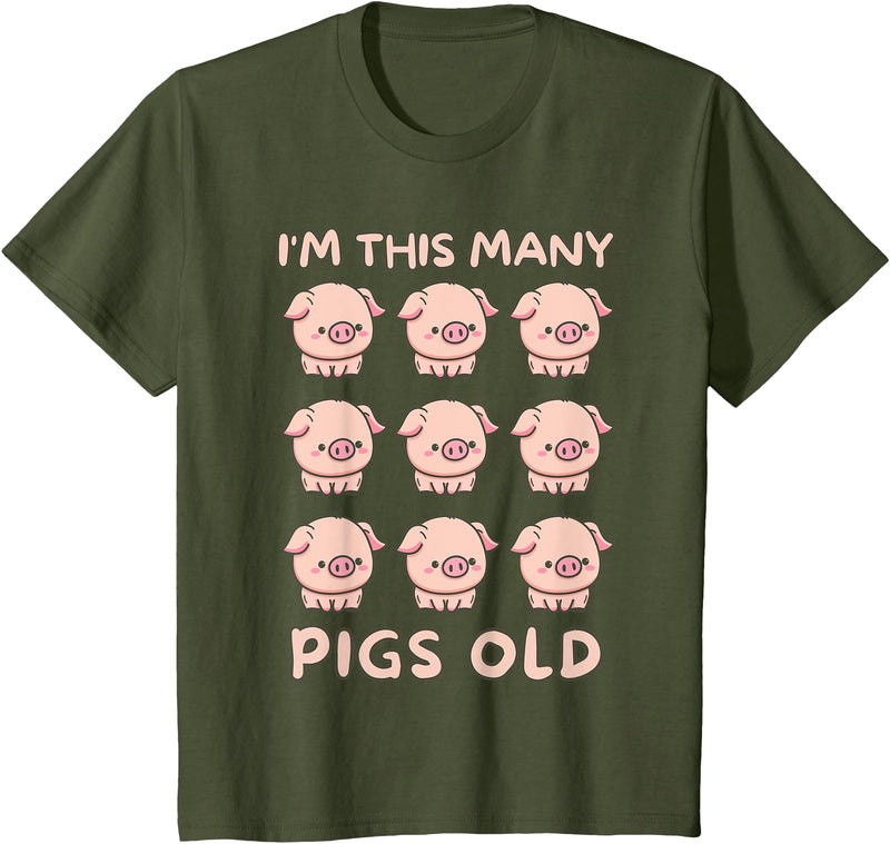 Pigs lover Birthday Gifts Toddler I'm This Many Pigs Old - 9th Birthday Pig 9 Years Old Bday T-Shirt - Olive Green