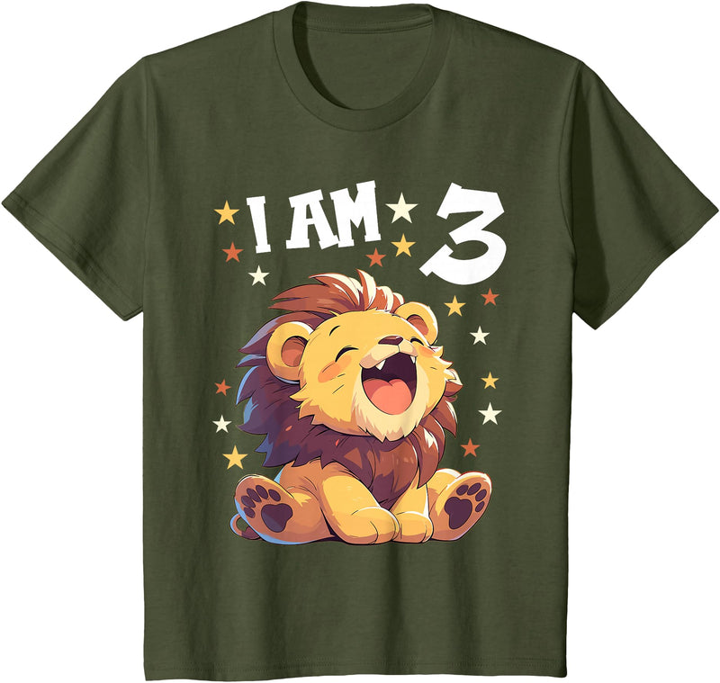 3 years old 3rd birthday Lion 3 Years old 3 birthday Lions Boy Girl Lion T-Shirt - Olive Green