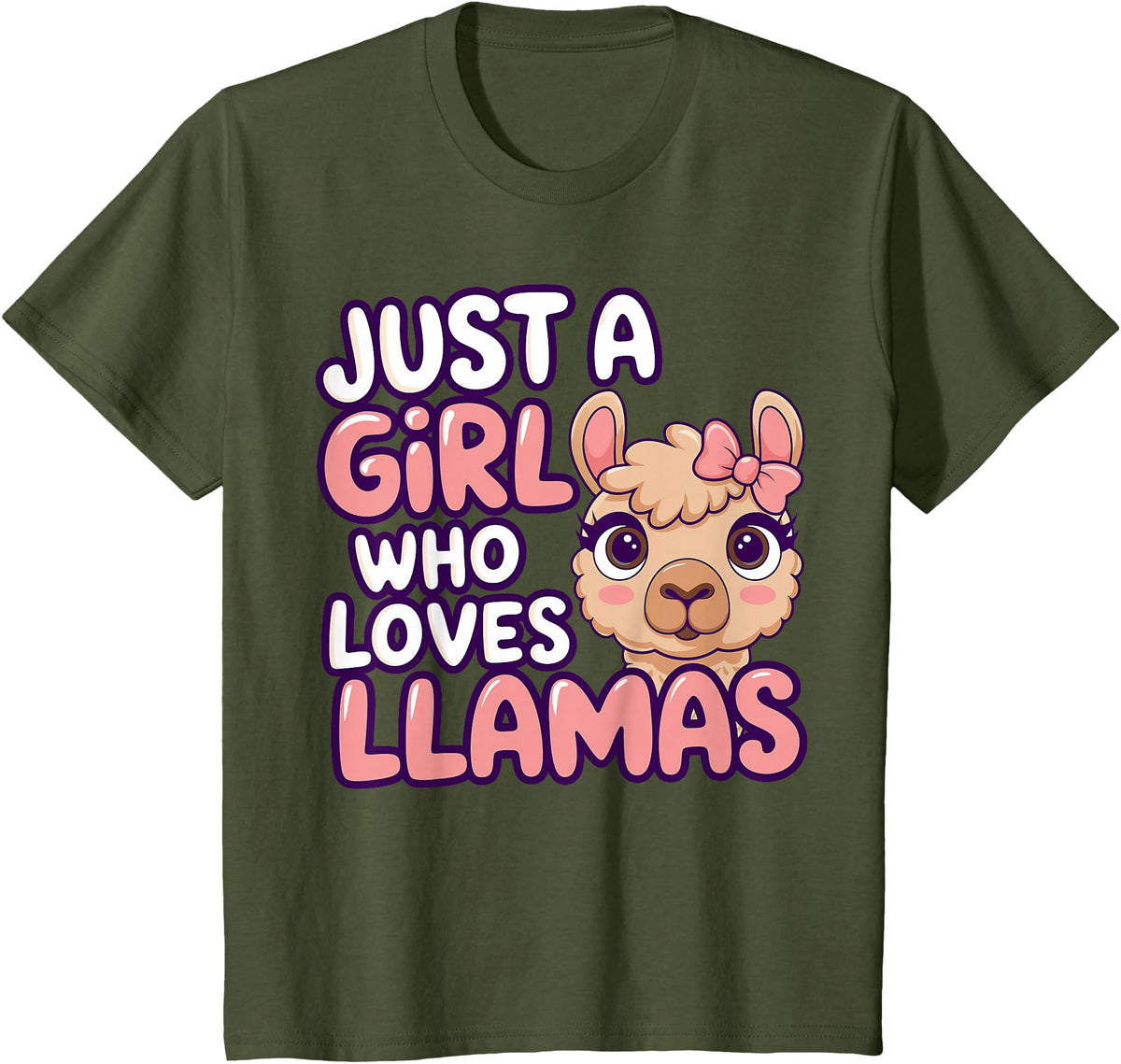 Kids Llama Shirts Girl Llama Kids T-Shirt - Olive Green