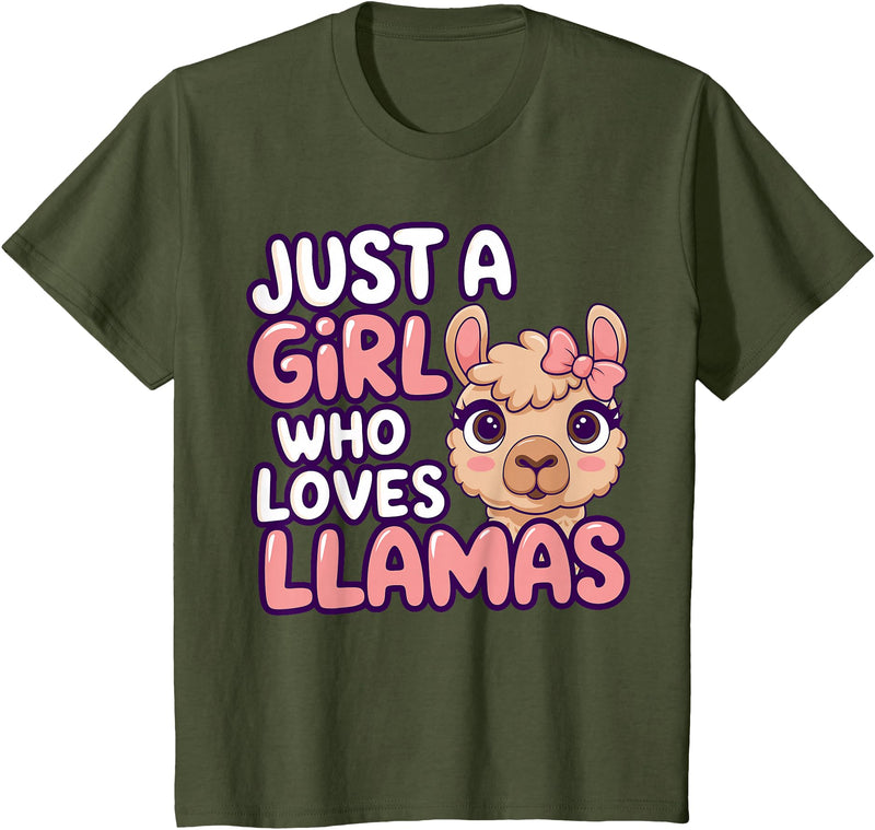 Kids Llama Shirts Girl Llama Kids T-Shirt - Olive Green